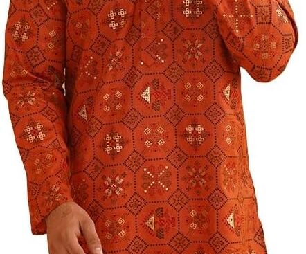 Sojanya (Since 1958 Men’S Cotton Linen Blue Foil Printed Only Long Kurta
