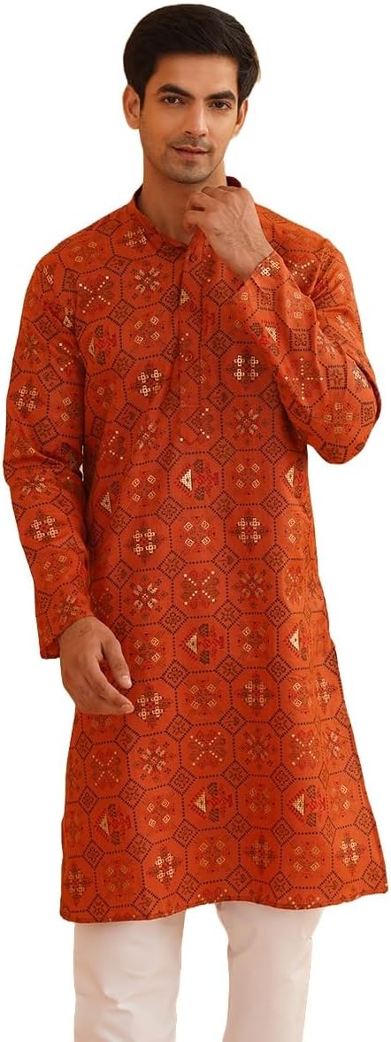 Sojanya (Since 1958 Men’S Cotton Linen Blue Foil Printed Only Long Kurta