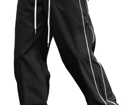 Verdusa Men’s Track Pants Straight Leg Acitve Streetwear Elastic Waist Parachute Pants with Pockets