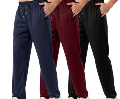 3PC or 5PC Men’s Zipper Jogger Pants, Breathable & Flexible Fit, Comfortable for Sports & Casual Wear, Sweatpants for Men