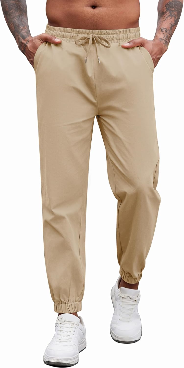 COOFANDY Men’s Casual Joggers Pants Cotton Elastic Waist Drawstring Chino Pants Hiking Outdoor Track Sweatpants
