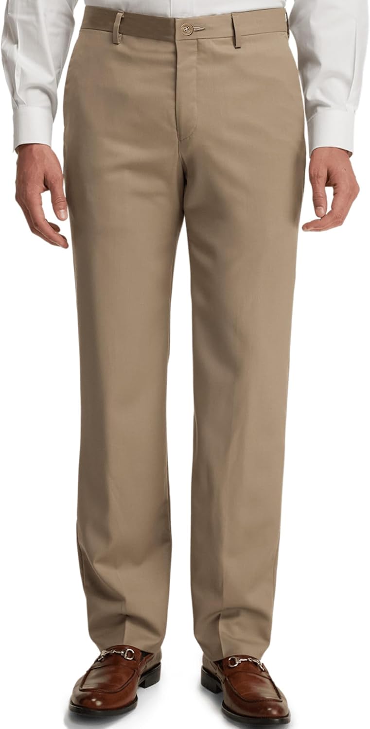 Men’s Wrinkle-Resistant Dress Pants No-Iron Classic Fit Hidden Comfort Waistband Work to Weekend Trousers