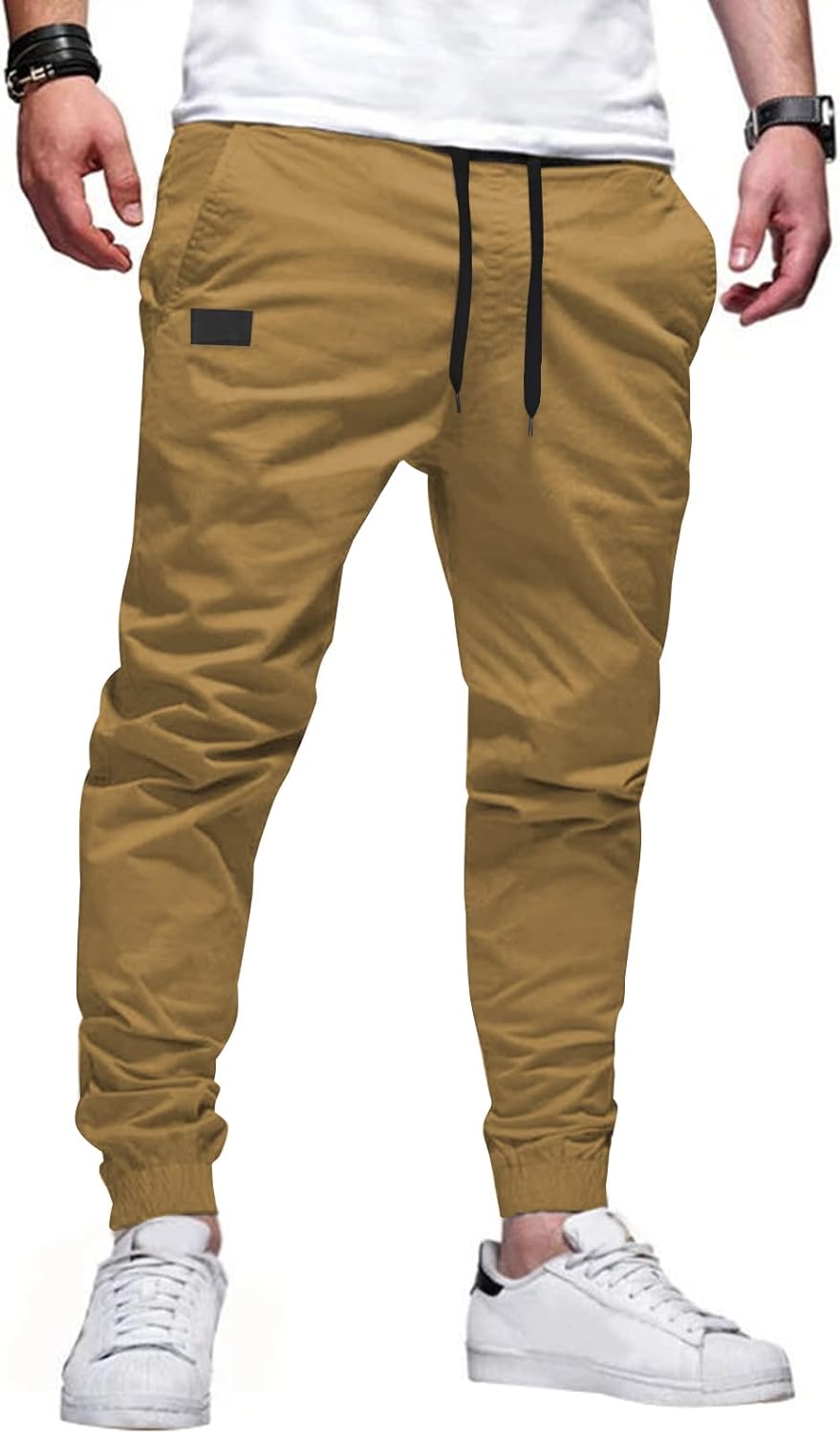 JMIERR Mens Casual Joggers Pants – Cotton Drawstring Chino Cargo Pants Hiking Outdoor Twill Track Jogging Sweatpants Pants