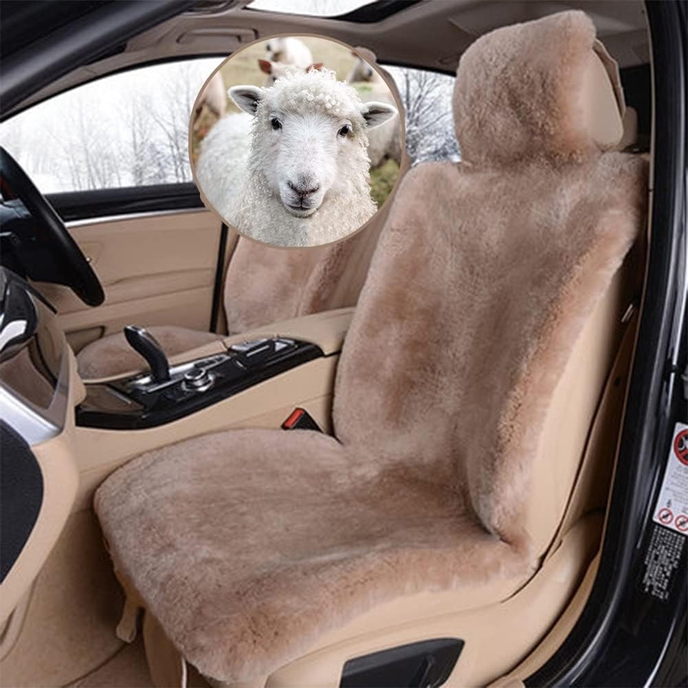 Real Genuine Sheepskin Seat Covers for Cars SUV Trucks Van RV Front Seats Sheepskin Car Seat Covers Sheepskin Automotive Seat Covers Fuzzy Fleece Fur Car Seat Covers Universal (1 Piece)