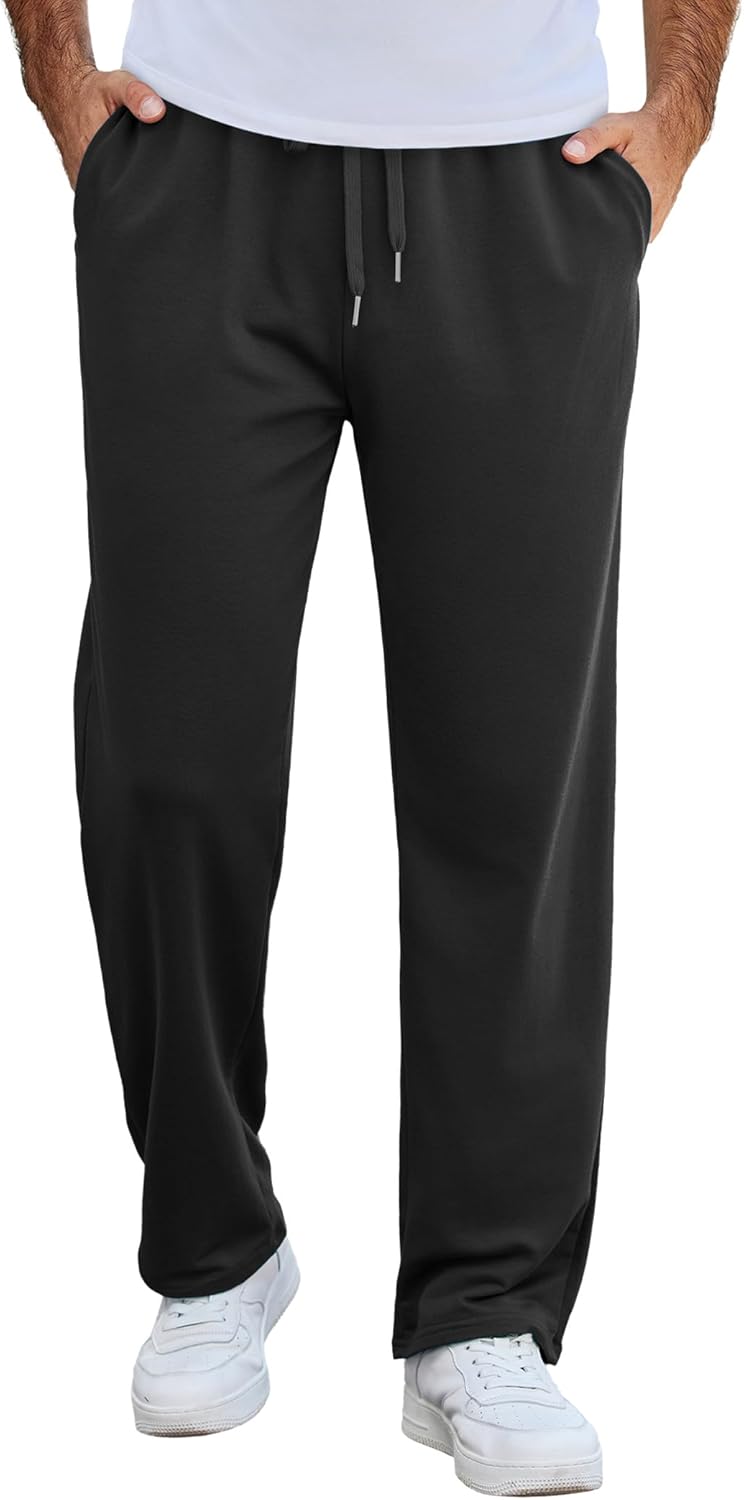 COOFANDY Men’s Cotton Sweatpants Open Bottom Lounge Pants Lightweight Casual Jogger Pants with Pockets