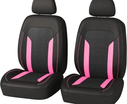 2 Pack Universal Car Seat Cover with Breathable Mesh Backrest,Comfortable Car Seat Protector with Foam Padding and Retaining Buckle,Highly Elastic Car Seat Covers Full Set (Pink)