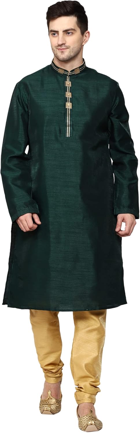 Men’s Tunic Art Silk Kurta Pajama Pyjama Set Wedding Indian Clothing Casual Party Dress Gifts Items