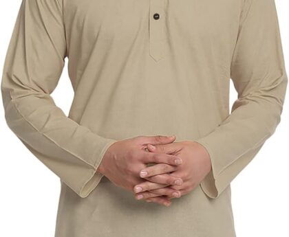In-Sattva Men’s Indian Classic Banded Collar Pure Cotton Long Kurta Tunic