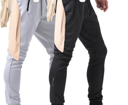 Born Tough Slim-Fit Mens Workout Joggers Pants, Tapered Bodybuilding Gym Joggers, Athletic Running Sweatpants Zipper Pockets