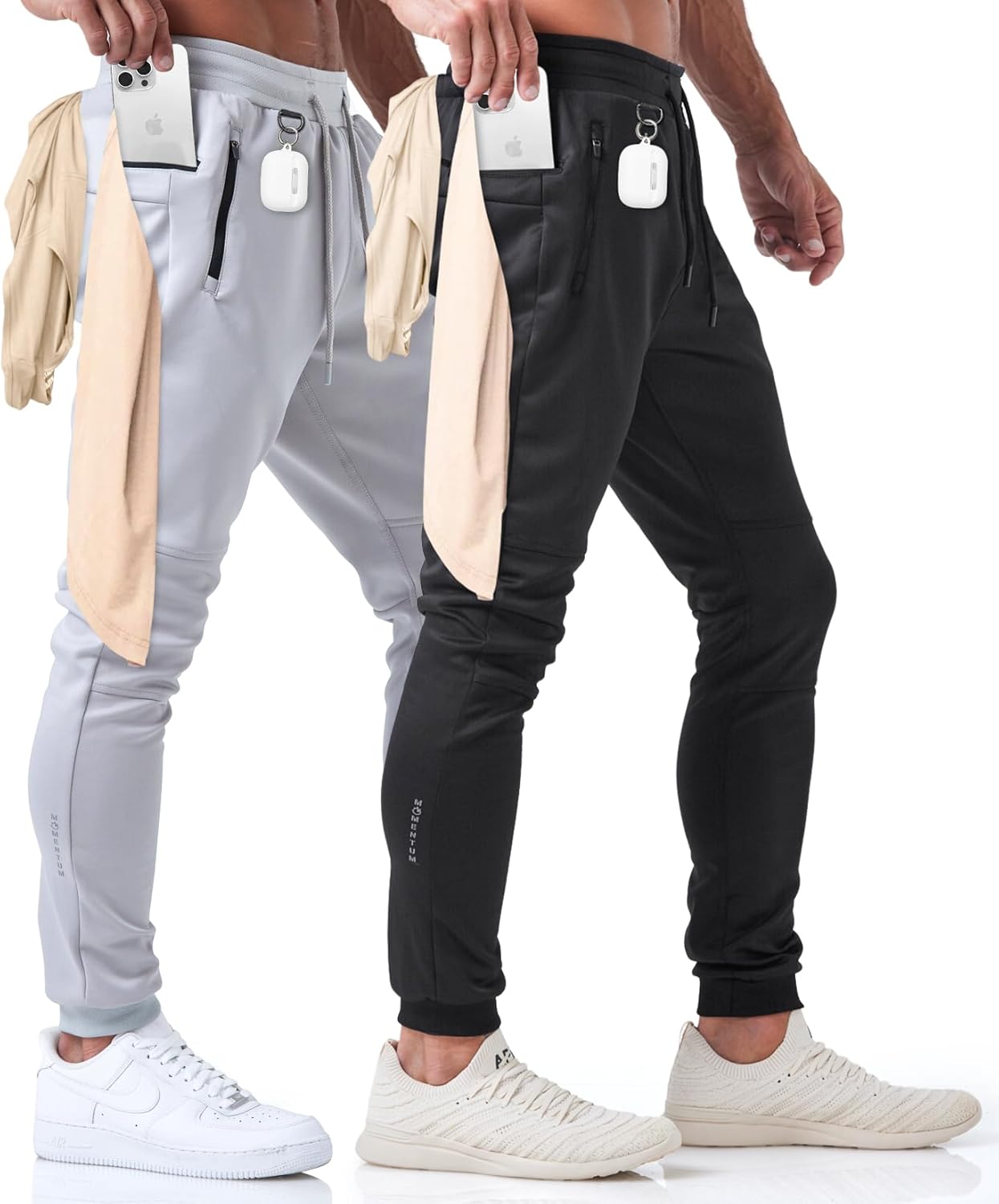 Born Tough Slim-Fit Mens Workout Joggers Pants, Tapered Bodybuilding Gym Joggers, Athletic Running Sweatpants Zipper Pockets