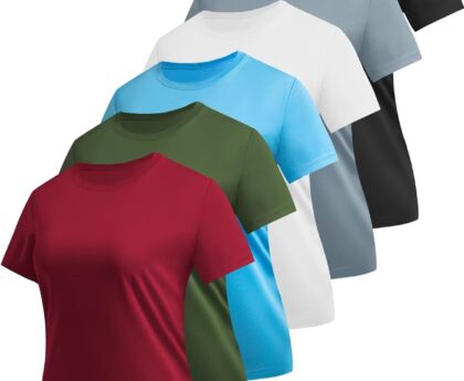 6 Pack Workout Tops for Women Short Sleeve UPF Sun Protection Athletic T Shirts Quick Dry Tennis Yoga Running Crew Neck Tee