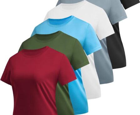 6 Pack Workout Tops for Women Short Sleeve UPF Sun Protection Athletic T Shirts Quick Dry Tennis Yoga Running Crew Neck Tee
