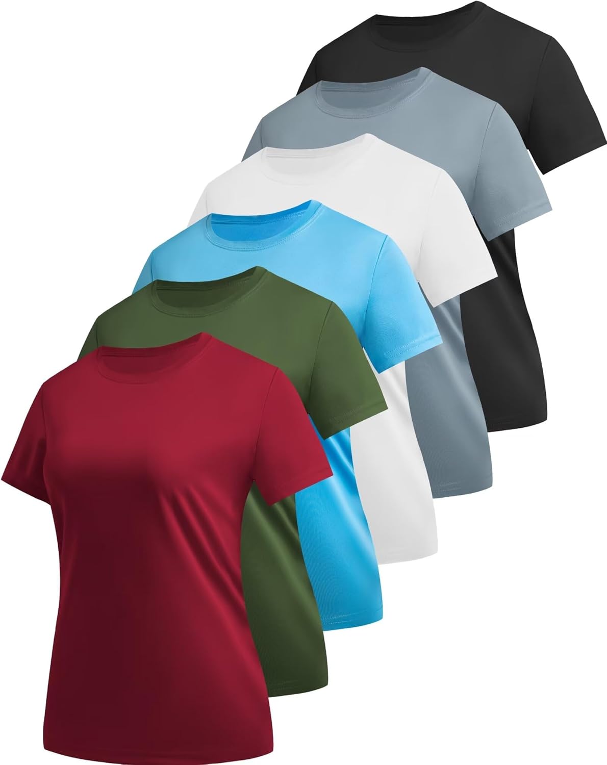 6 Pack Workout Tops for Women Short Sleeve UPF Sun Protection Athletic T Shirts Quick Dry Tennis Yoga Running Crew Neck Tee