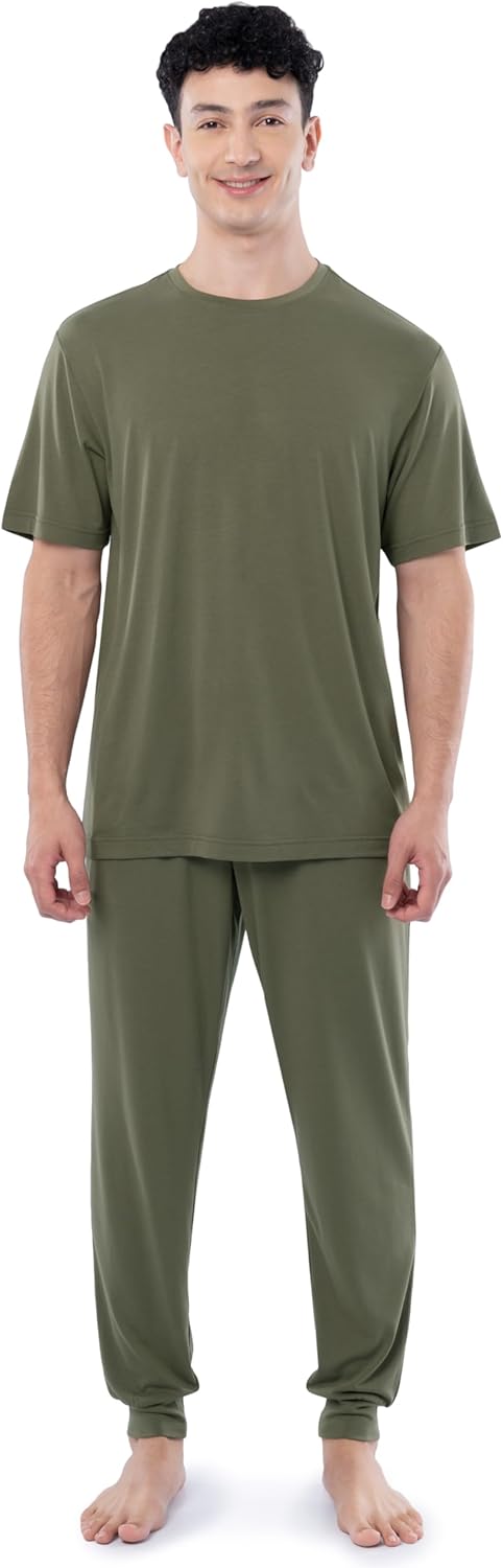 Fruit of the Loom mens 360 Stretch Crewneck Top and Jogger Pant Sleep Pajama Set