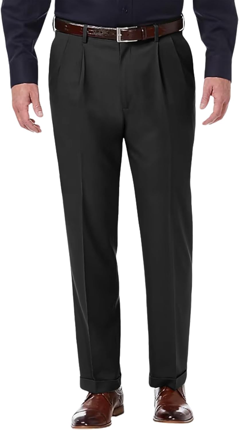 Men’s No Iron Pleated Dress Pants Expandable Waist Regular Fit Premium Comfort Slacks