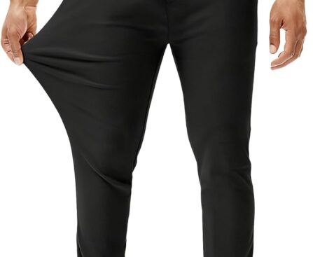 Comdecevis Mens Stretch Dress Pants Slim Fit Skinny Wrinkle Free Expandable Waist Golf Pant Tapered Chinos