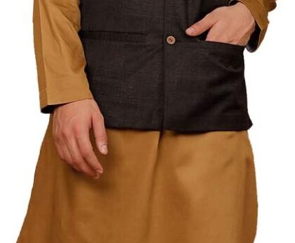 Elina fashion Men’s Kurta with Jacket, Solid Color, Cotton Fabric, Nehru Style, Solid Pattern, Party Wear