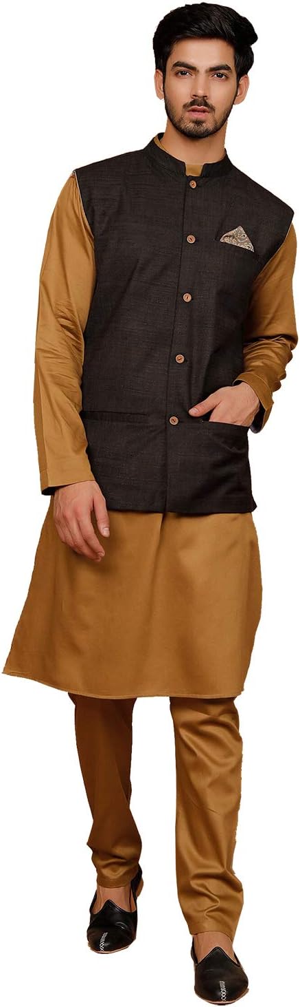 Elina fashion Men’s Kurta with Jacket, Solid Color, Cotton Fabric, Nehru Style, Solid Pattern, Party Wear