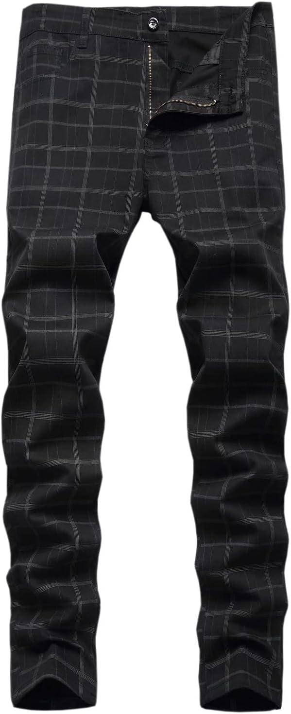HENGAO Men’s Straight Fit Plaid Chino Pants