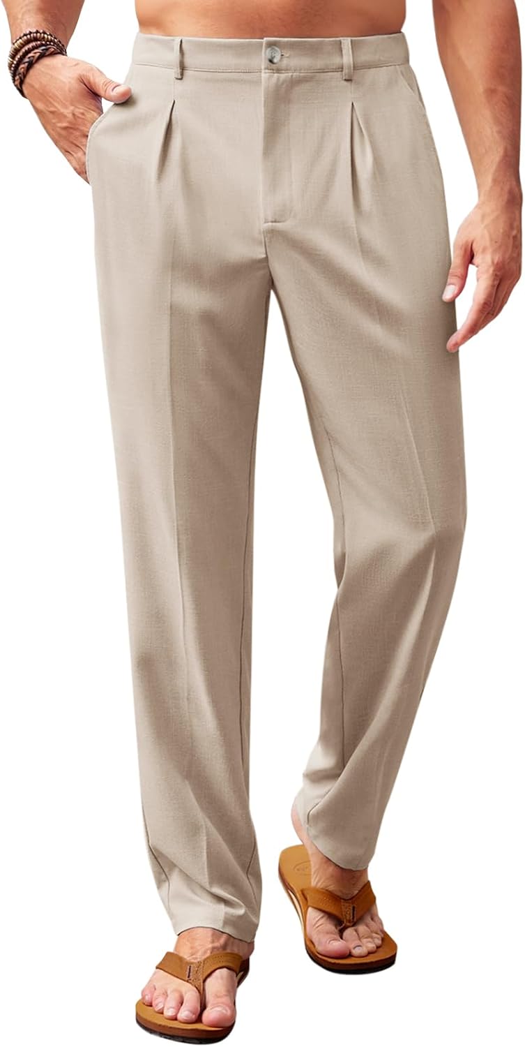 Runcati Mens Casual Pants Elastic Waist Lightweight Loose Fit Pleated Slacks Summer Beach Yoga Trousers