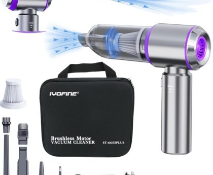 Vacuum/Air Duster 80,000RPM Super Power Mini Car Vacuum Cleaner 4-in-1 air Blower Gun Air Duster & Air Blower & Pump Hand Electric air Duster Handheld dust Blower Blower Cordless (Purple)