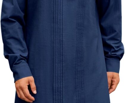 Runcati Mens Kaftan Robe Button Down Long Sleeve Cotton Linen Thobe Casual Muslim Gown Henley Shirt