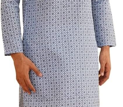 Sojanya (Since 1958 Men’S Cotton Linen Foil Printed Kurta And White Pyjama Set