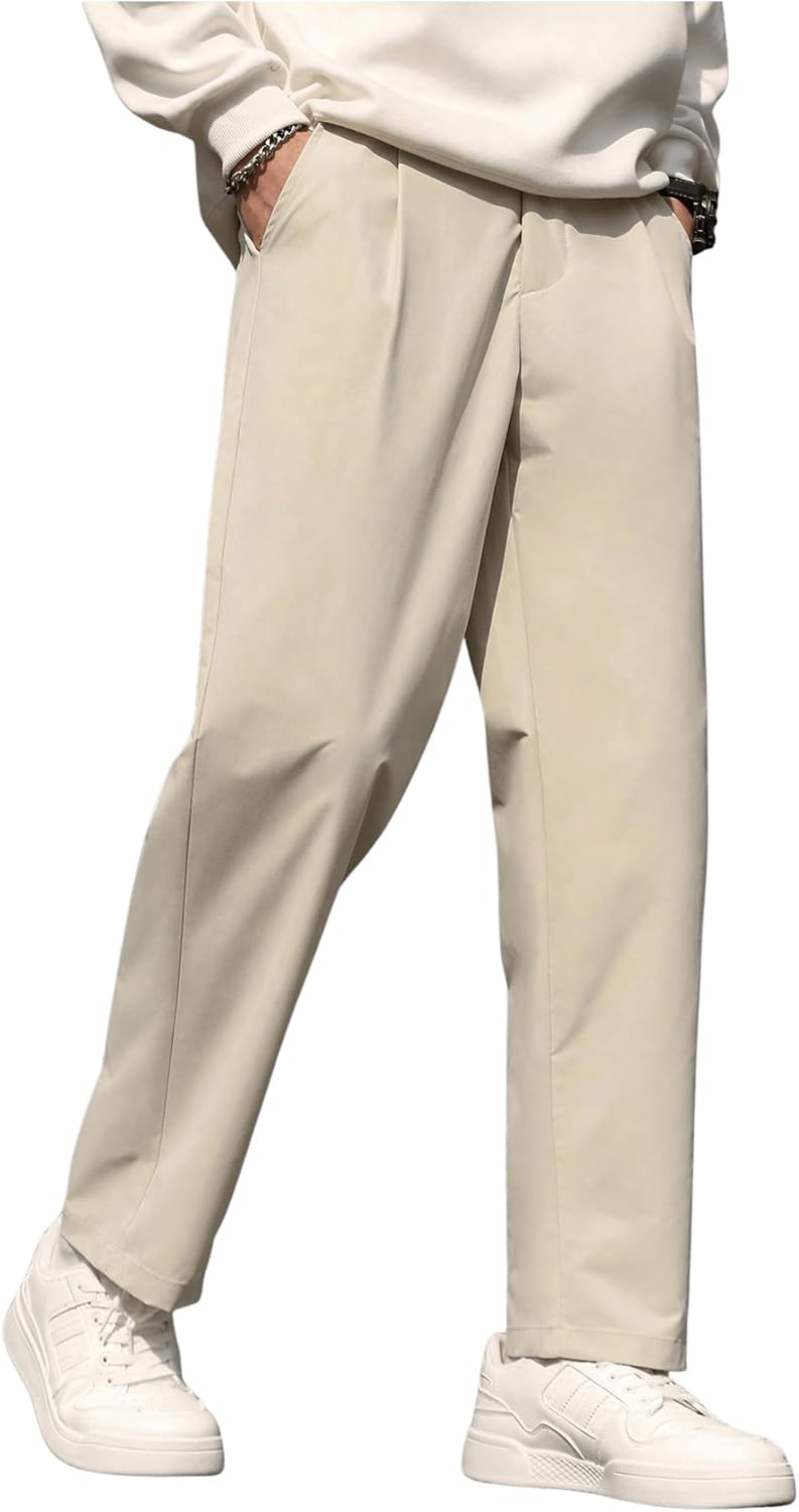 Floerns Men’s Straight Leg Dress Pants Elastic Waist Business Work Trousers