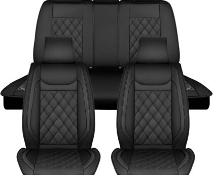 Nilight 5 Car Seat Covers Waterproof Faux Leather Cushions Anti-Slip Universal Fit for 5 Passenger Cars Hyundai Honda Accord Kia Civic Corolla Camry CR-V RAV4 Fusion SUV Truck (Full Set, Black)