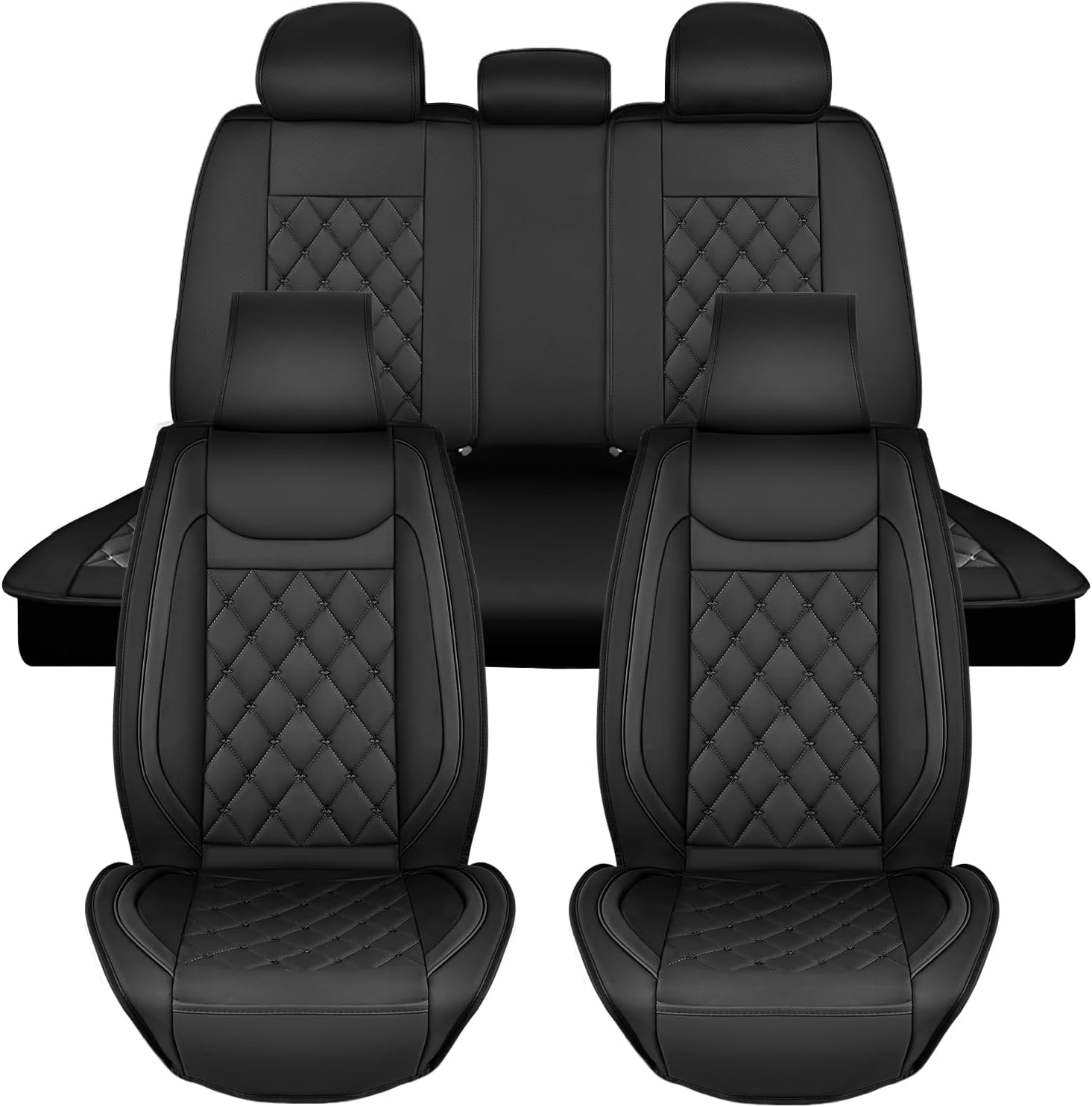 Nilight 5 Car Seat Covers Waterproof Faux Leather Cushions Anti-Slip Universal Fit for 5 Passenger Cars Hyundai Honda Accord Kia Civic Corolla Camry CR-V RAV4 Fusion SUV Truck (Full Set, Black)