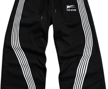 SHENHE Men’s Y2k Graphic Baggy Sweatpants Wide Leg Striped Open Bottom Drawstring Sweatpants