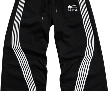 SHENHE Men’s Y2k Graphic Baggy Sweatpants Wide Leg Striped Open Bottom Drawstring Sweatpants