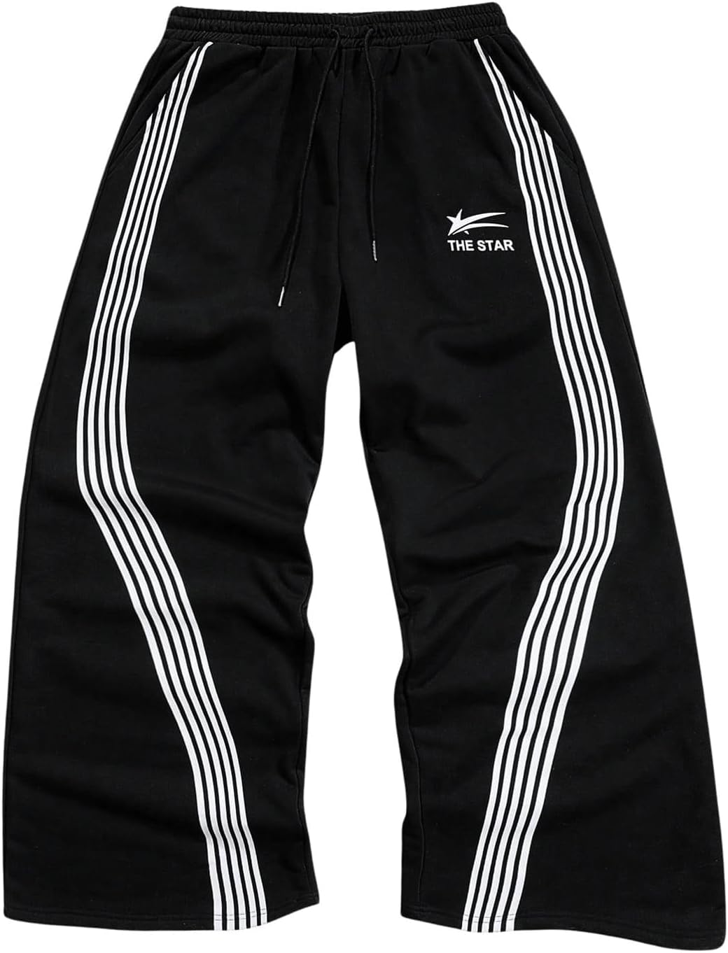 SHENHE Men’s Y2k Graphic Baggy Sweatpants Wide Leg Striped Open Bottom Drawstring Sweatpants