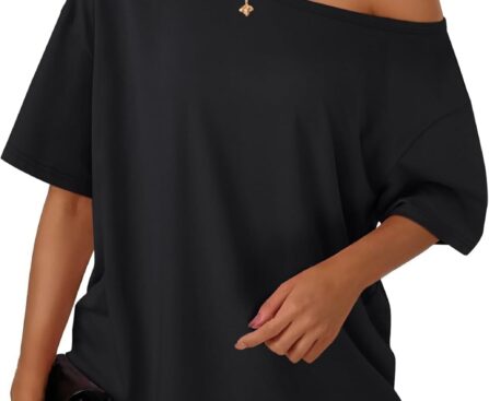 Trendy Queen Womens Off The Shoulder Tops Oversized T-Shirts Short Sleeve Tees Summer 2025 Casual Spring Fashion Clothes