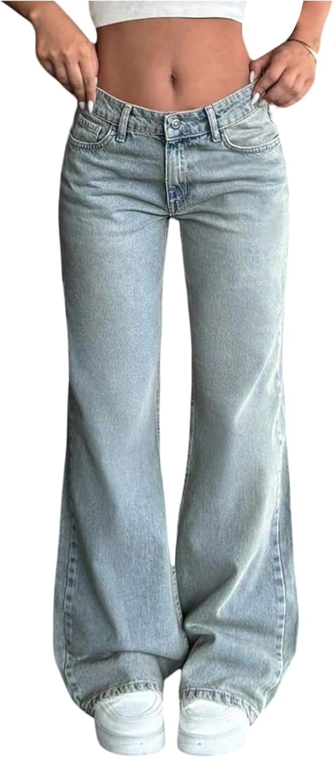 GORGLITTER Girl’s Baggy Jeans Cute Low Rise Wide Leg High Waisted Denim Pants Bottoms Trouser with Pockets Casual