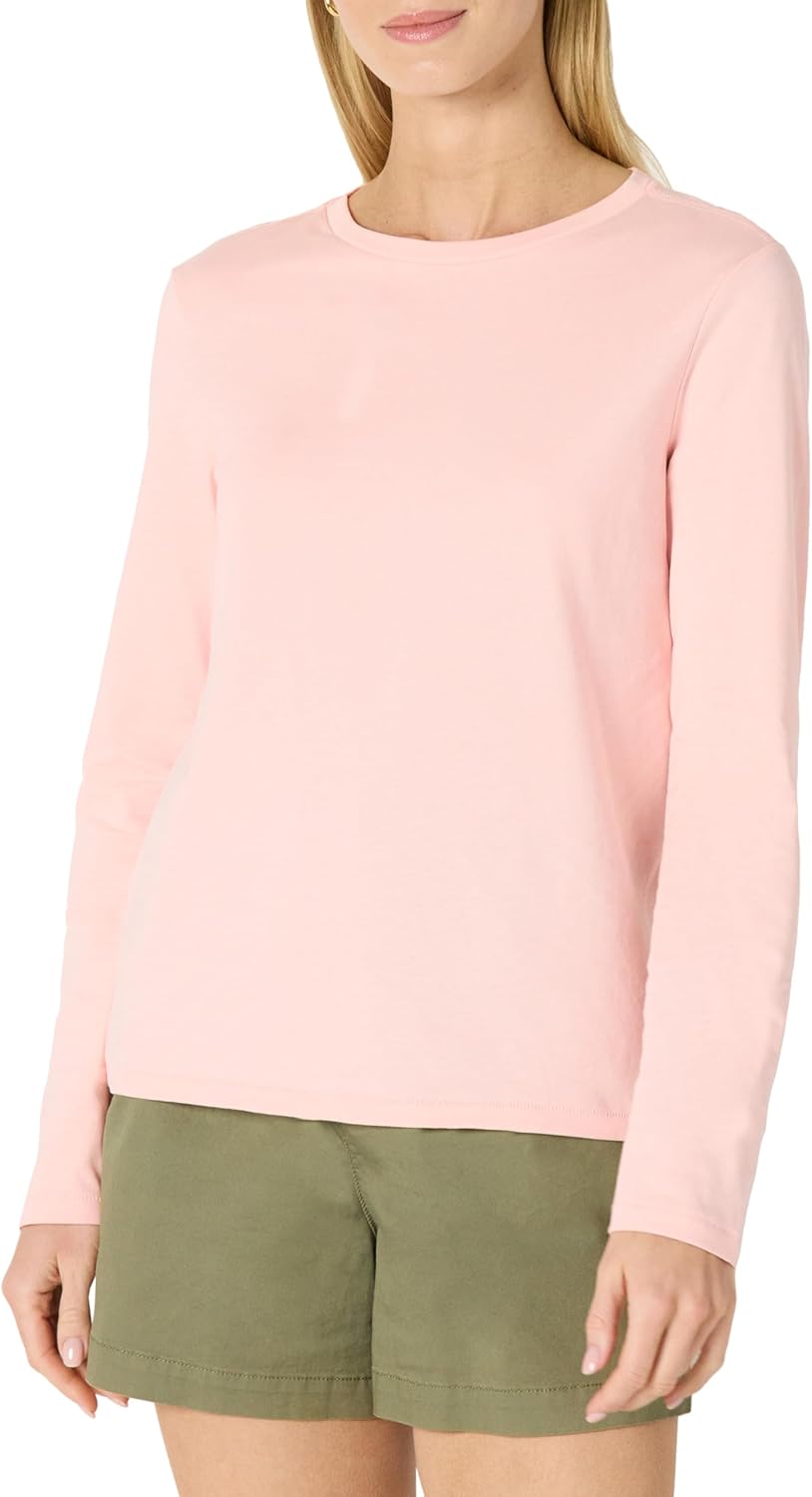 Amazon Essentials Womens 100% Cotton Regular-Fit Long-Sleeve Crewneck T-Shirt