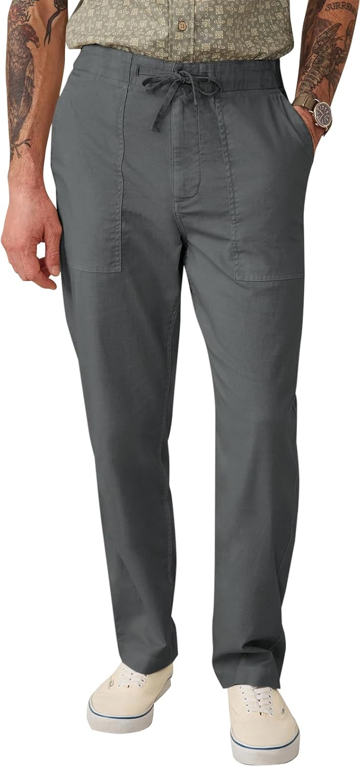 Runcati Mens Casual Linen Pants Drawstring Elastic Waist Trousers Lightweight Loose Fit Beach Pants