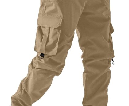 PLEPAN Men’s Casual Cargo Pants Elastic Waist Drawstring Joggers Pants Tapered Sweatpants for Men Multi Pockets