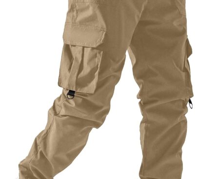 PLEPAN Men’s Casual Cargo Pants Elastic Waist Drawstring Joggers Pants Tapered Sweatpants for Men Multi Pockets