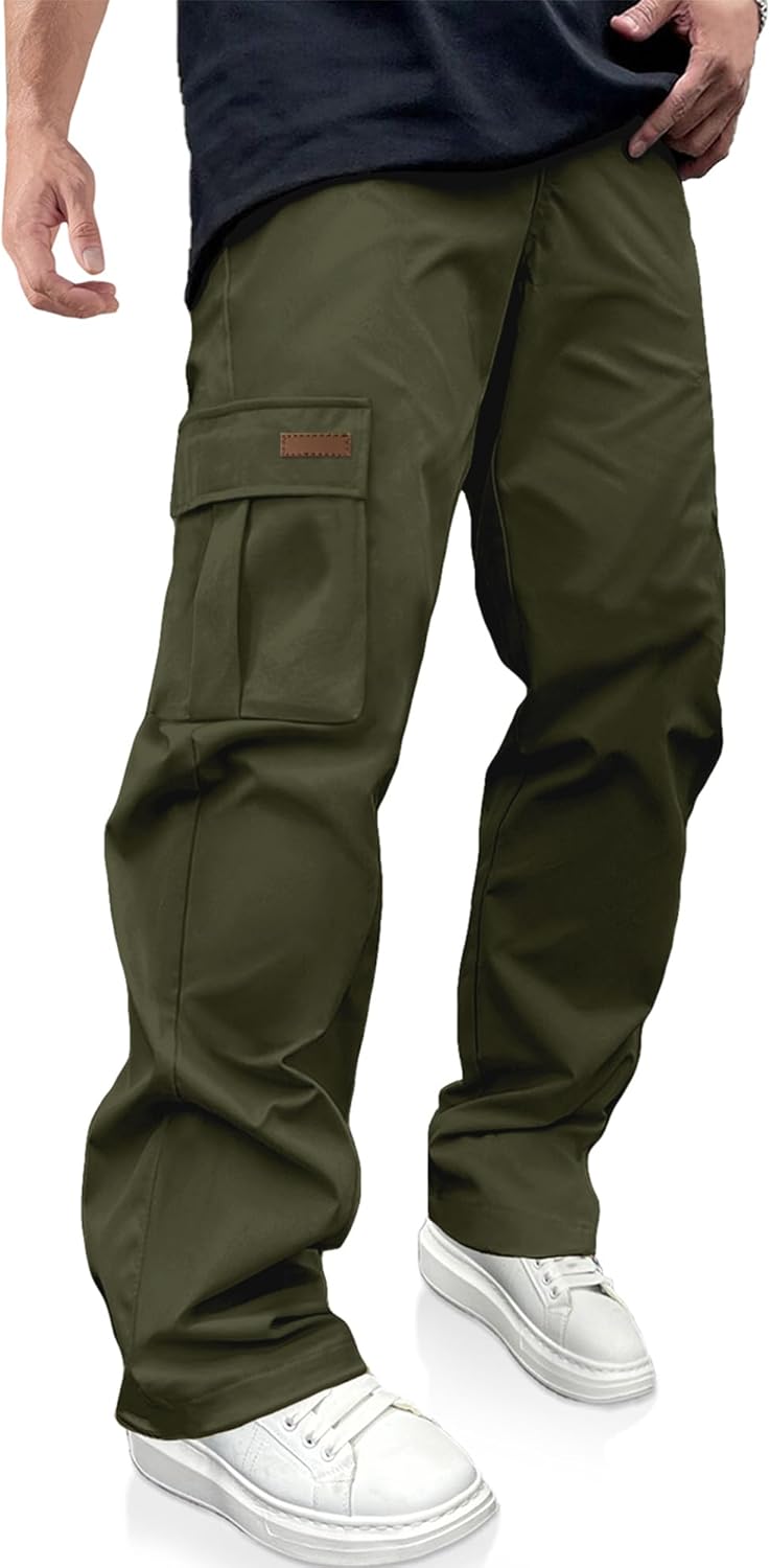 PLEPAN Men’s Casual Cargo Pants Drawstring Hiking Pants Workout Tactical Joggers Sweatpants for Men