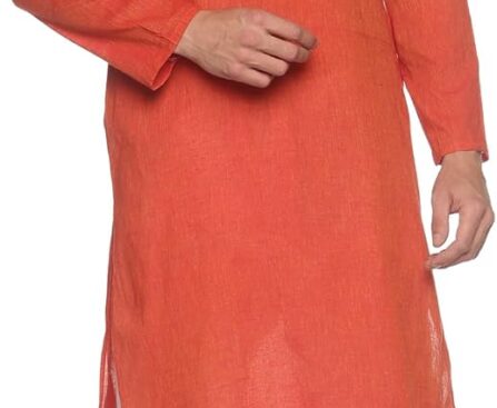 Men’s Cotton Kurta Indian Kurta Classic Mandarin Collar Full Sleeves Side Split Ethnic Wear for Wedding