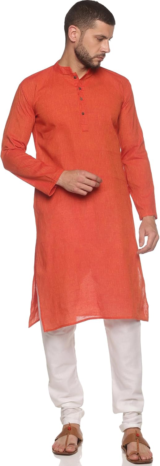 Men’s Cotton Kurta Indian Kurta Classic Mandarin Collar Full Sleeves Side Split Ethnic Wear for Wedding
