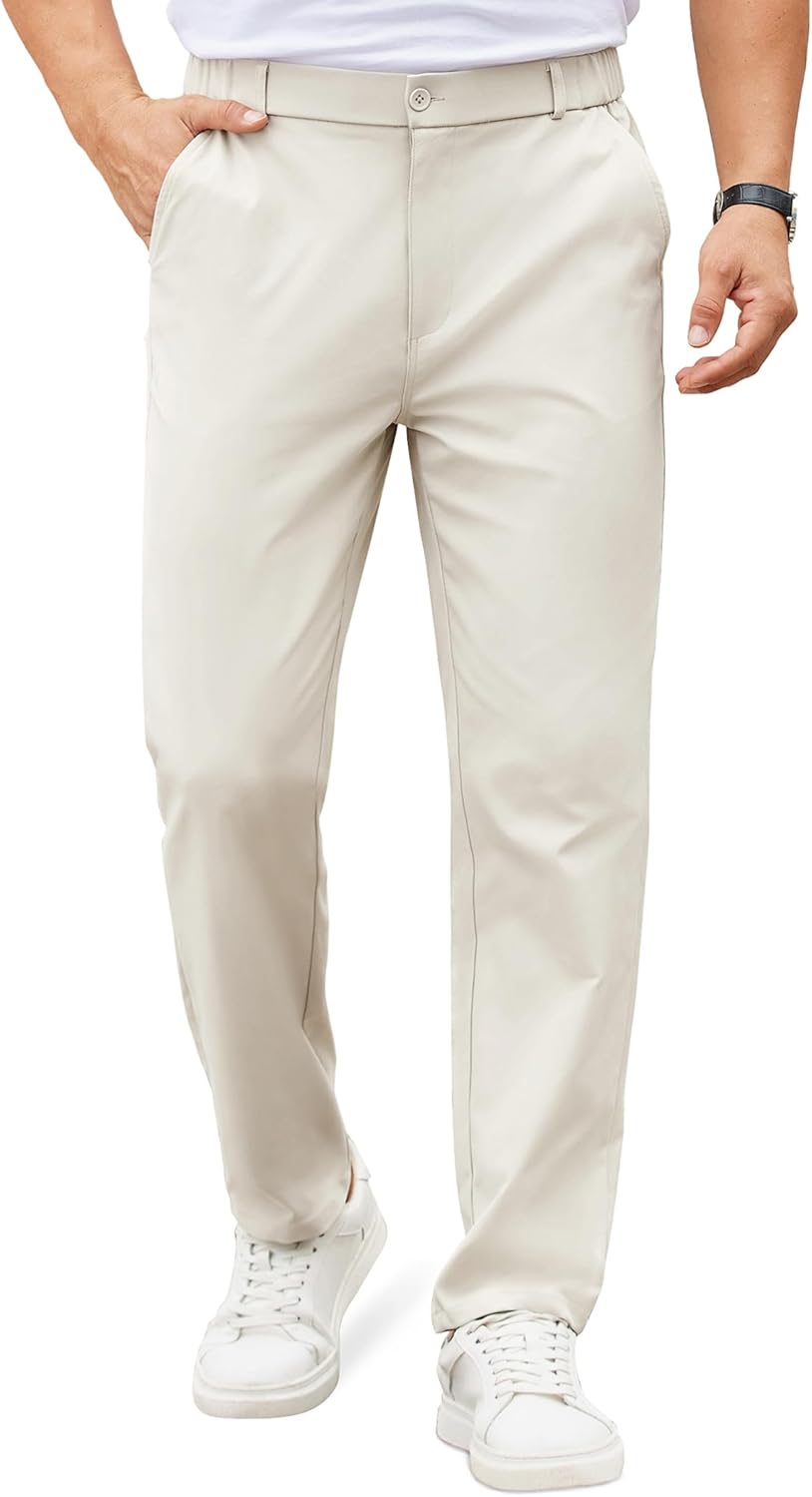 COOFANDY Mens Casual Chino Pants Elastic Waist Lightweight Trousers Classic-Fit Business Dress Pants with Pockets