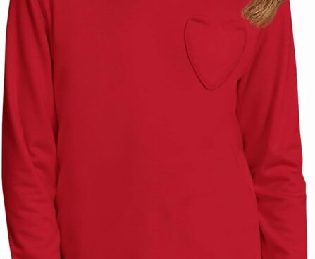 Haloumoning Girls Long Sleeve Heart Pocket T-Shirts Kids Cute Fall Tops Crewneck Basic Tees 5-14 Years