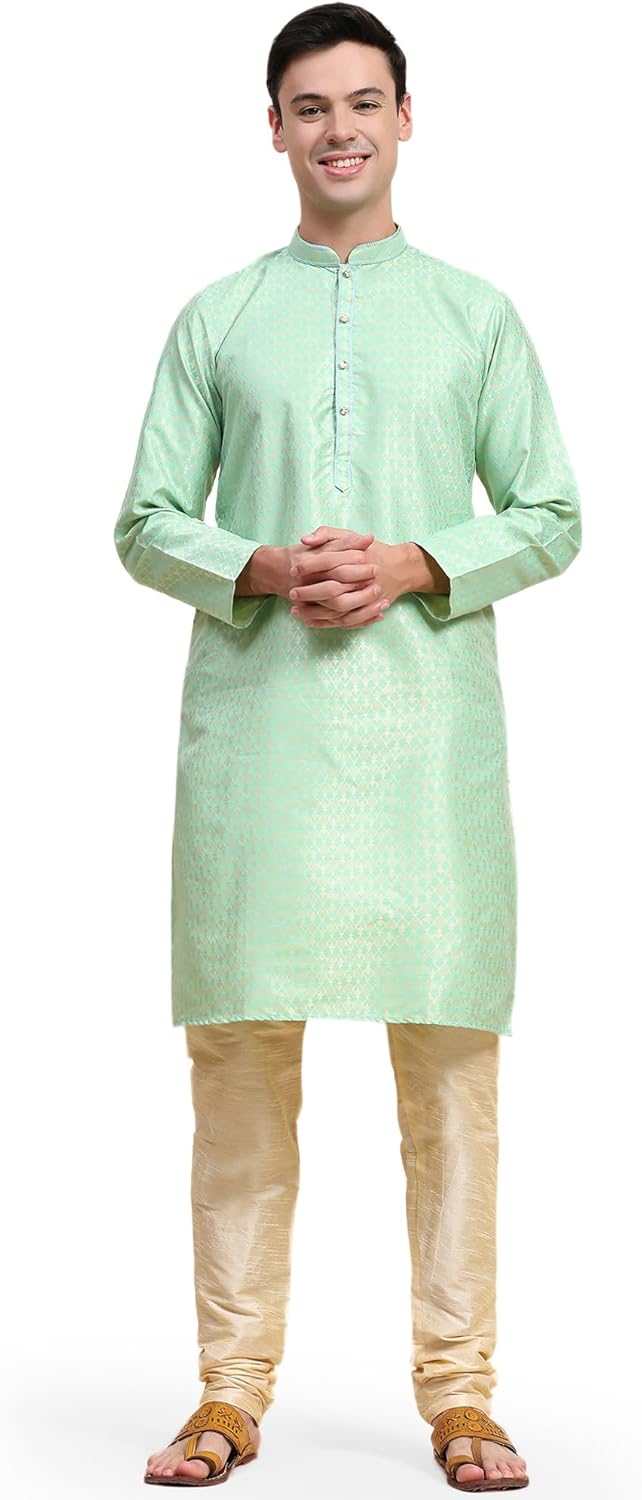 SKAVIJ Men’s Jacquard Silk Kurta Pajama Set | Traditional Kurta Pajama | Perfect for Diwali, Wedding & Festival Celebrations