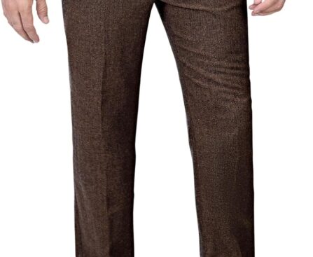 Men’s Tweed Pants Herringbone Thick Wool Pleated Front Dress Suit Vintage Trousers