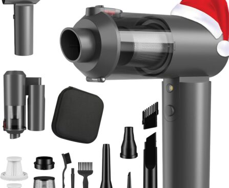 Car Vacuum Portable Cordless with 16000PA Ultra Suction 4-in-1 Foldable ​Air Duster & Brushless Motor Rechargeable Handheld Vacuum for Pet Hair, Car Seats, Home & Office Cleaning