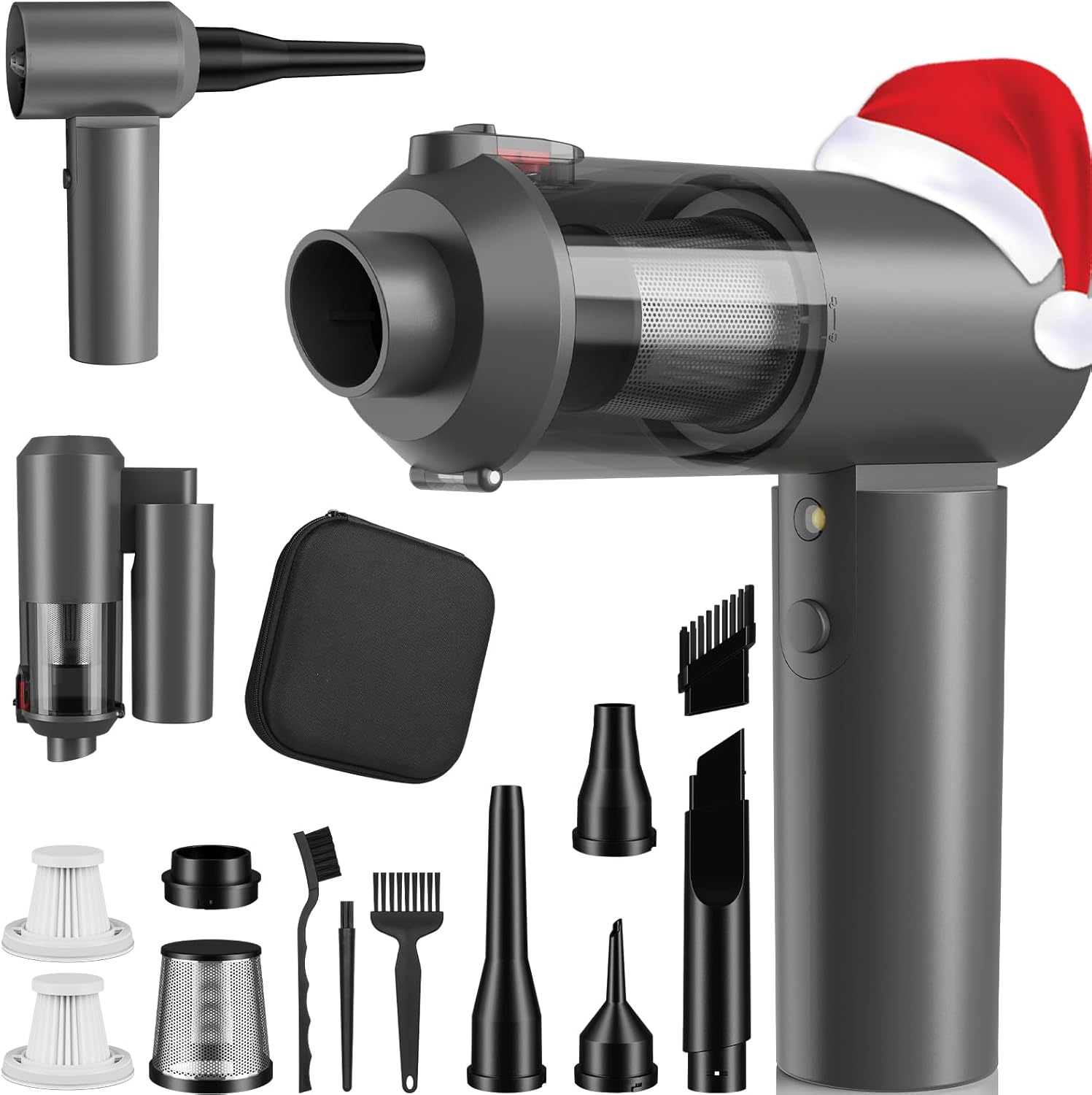 Car Vacuum Portable Cordless with 16000PA Ultra Suction 4-in-1 Foldable ​Air Duster & Brushless Motor Rechargeable Handheld Vacuum for Pet Hair, Car Seats, Home & Office Cleaning