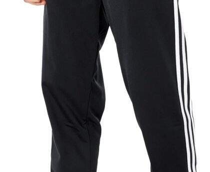 Adidas Men’s Essentials Warm-Up Slim Tapered 3-Stripes Tracksuit Bottoms, Black/White, Large