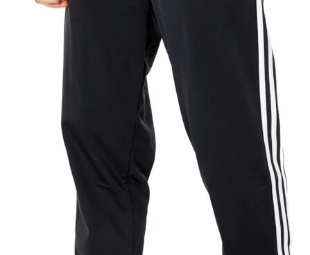 Adidas Men’s Essentials Warm-Up Slim Tapered 3-Stripes Tracksuit Bottoms, Black/White, Large